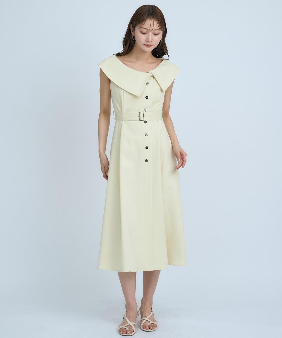 【先行予約受付中】アシメビックカラー前ボタンワンピース