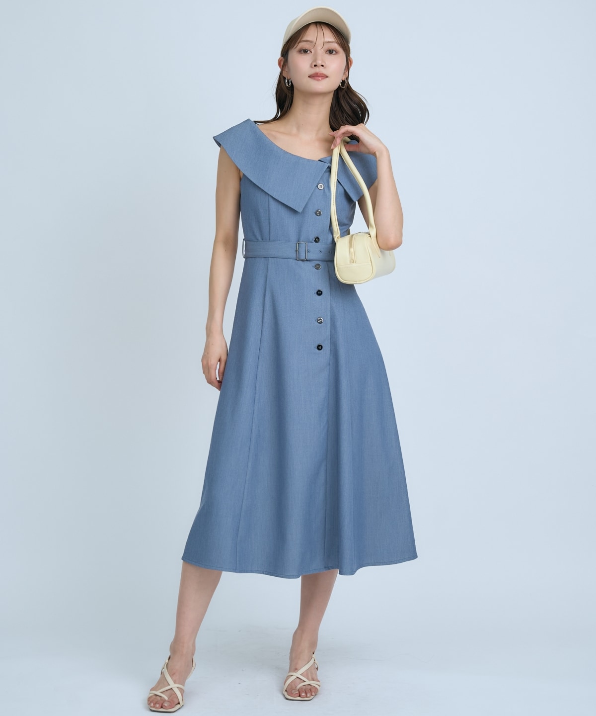 【先行予約受付中】アシメビックカラー前ボタンワンピース