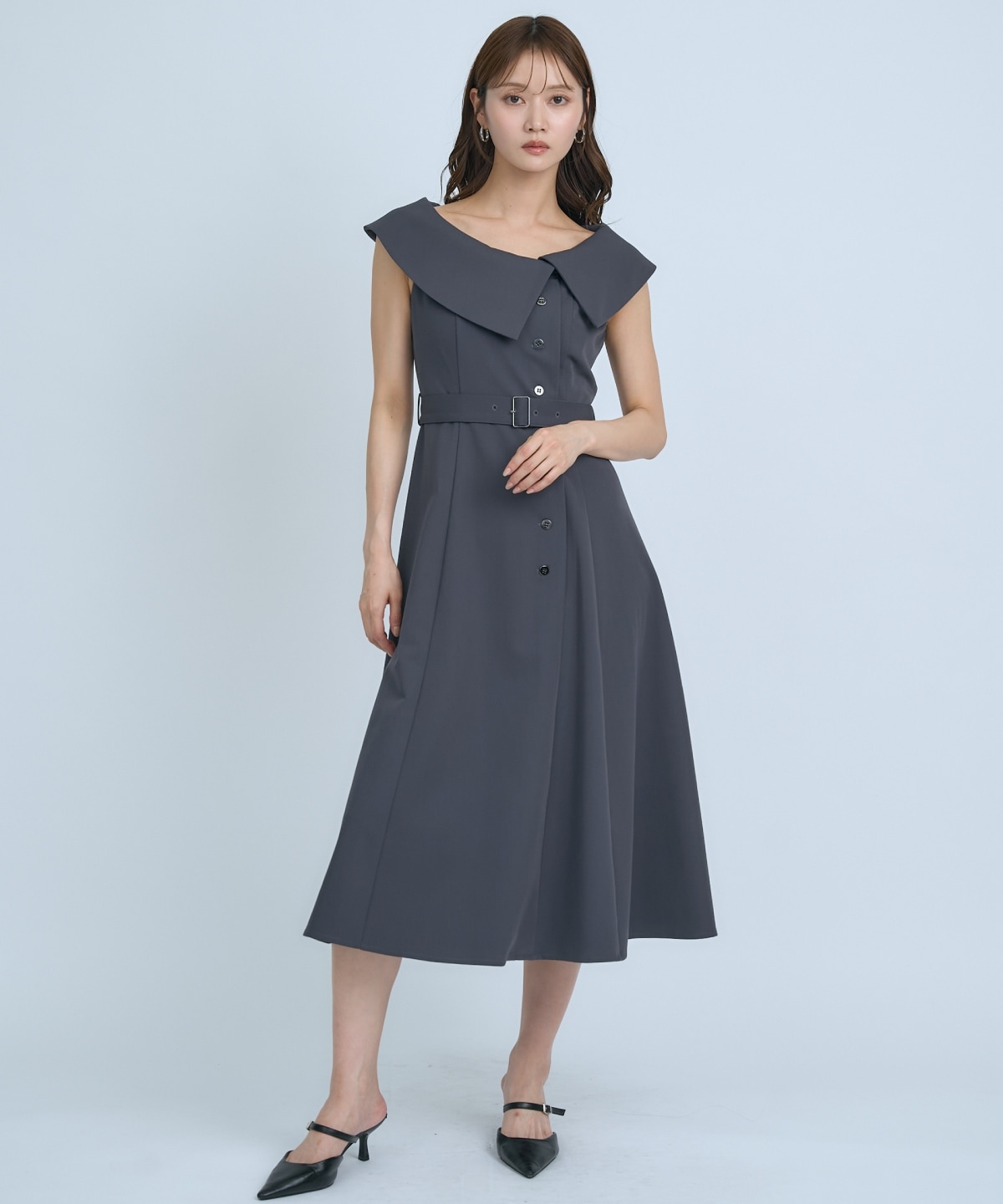 【先行予約受付中】アシメビックカラー前ボタンワンピース