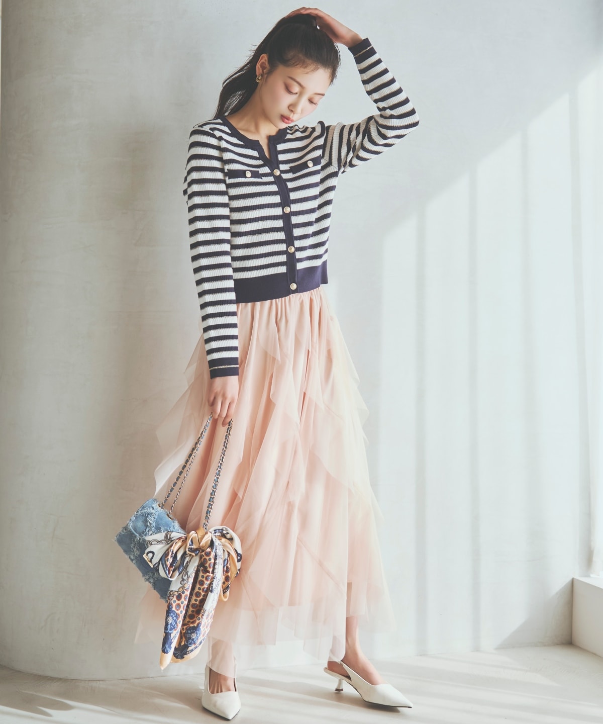 ラメボーダーニットカーディガン