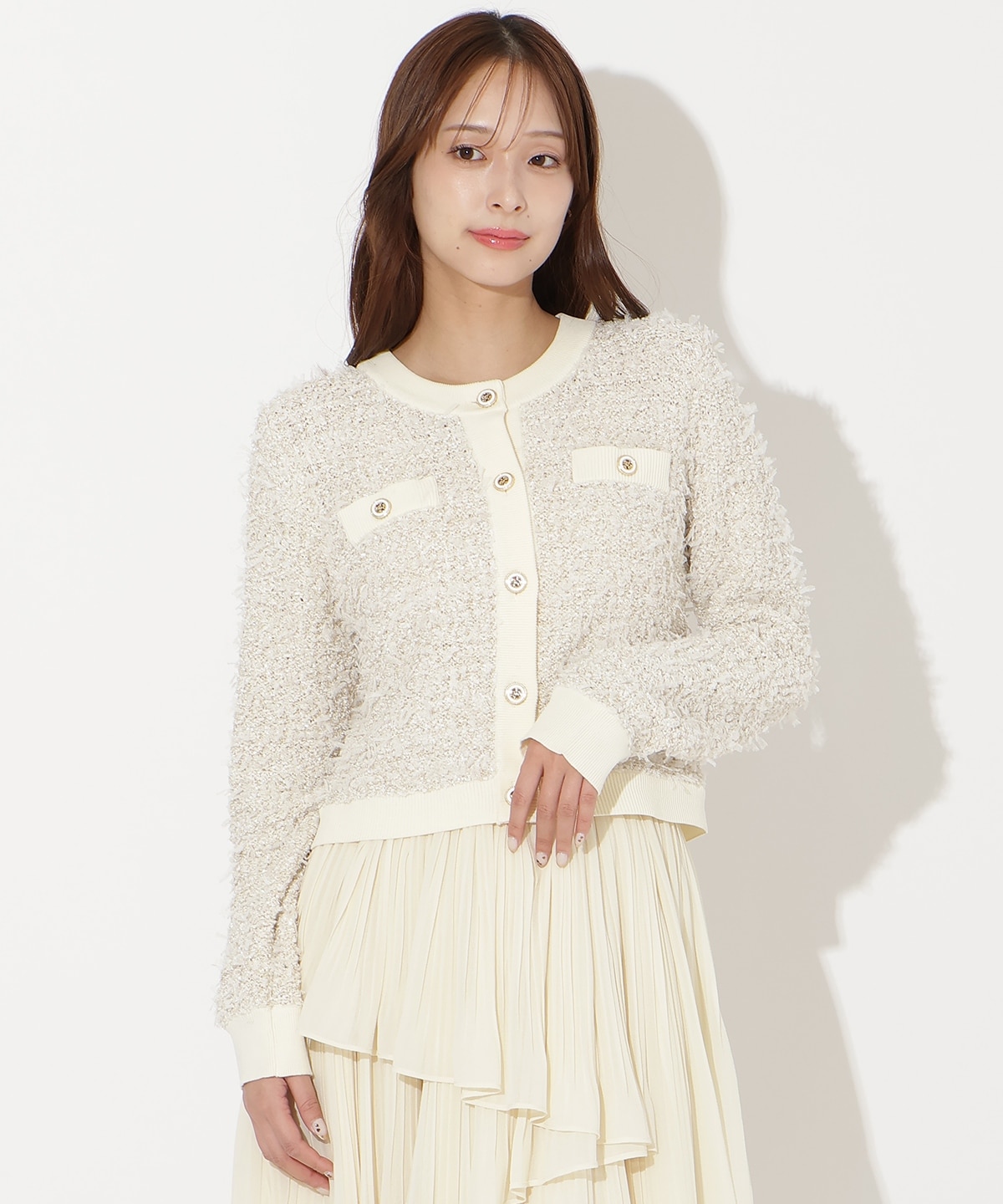 【先行予約受付中】ラメ入りツイード調ニットカーディガン