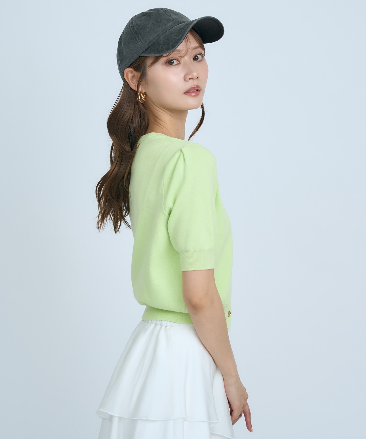 【先行予約受付中】異素材リボン半袖ニットカーディガン