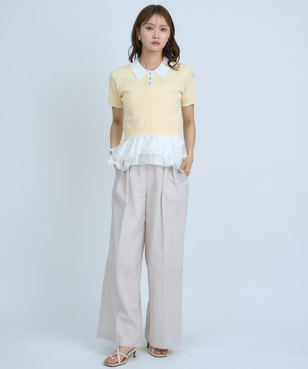 【先行予約受付中】ポロニットプルオーバー×ペプラムキャミソール