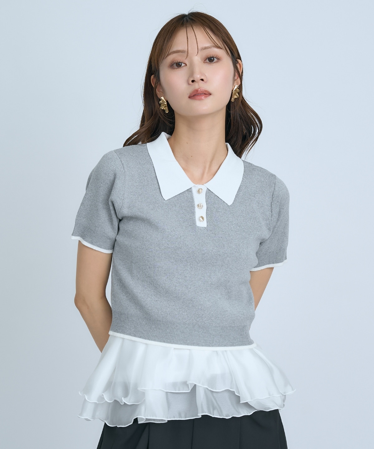 【先行予約受付中】ポロニットプルオーバー×ペプラムキャミソール