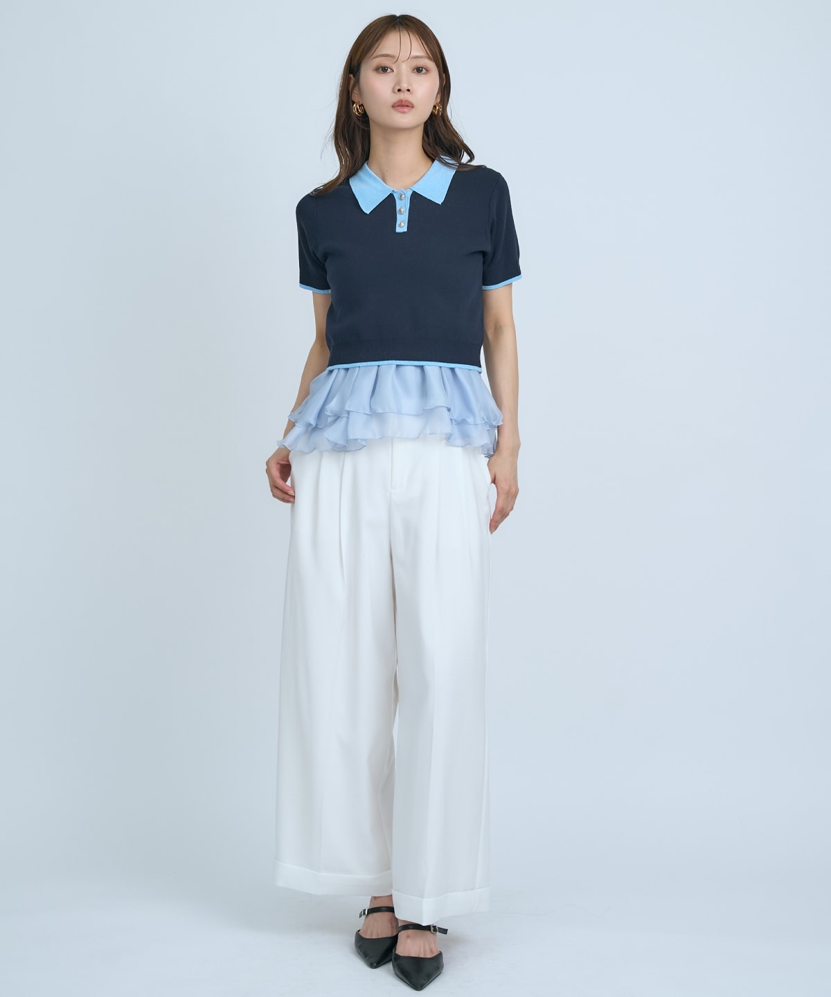 【先行予約受付中】ポロニットプルオーバー×ペプラムキャミソール