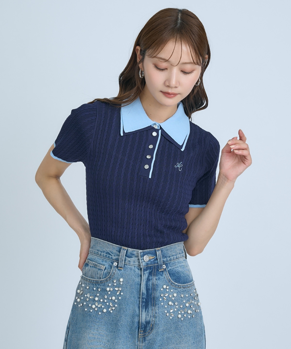 【先行予約受付中】ダブルカラーケーブルポロニット