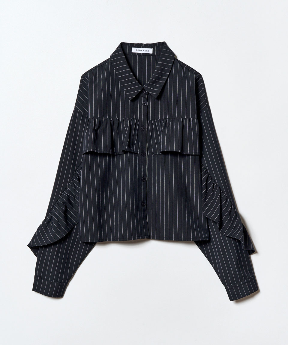 フリルラインストライプブラウス