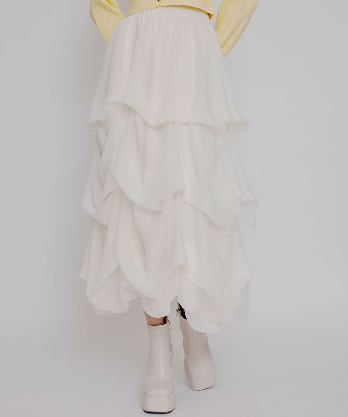 タックバルーンボリュームシフォンロングスカート