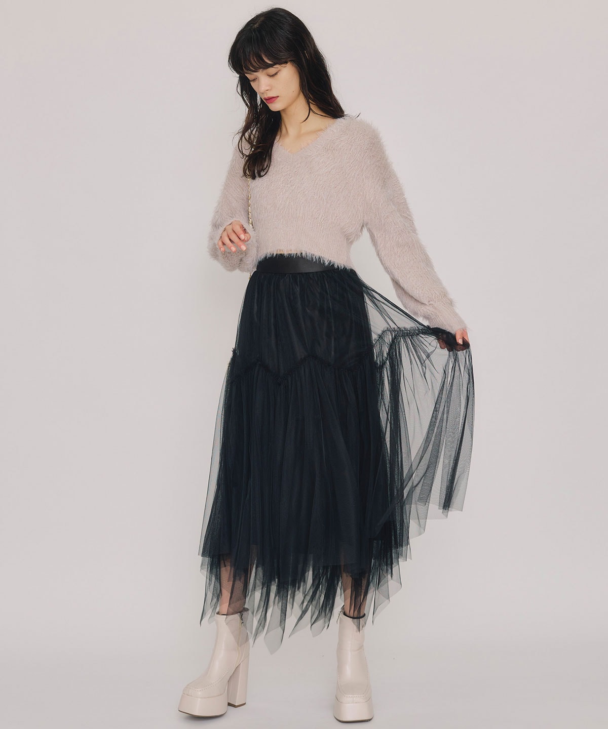 チュールフレアロングスカート