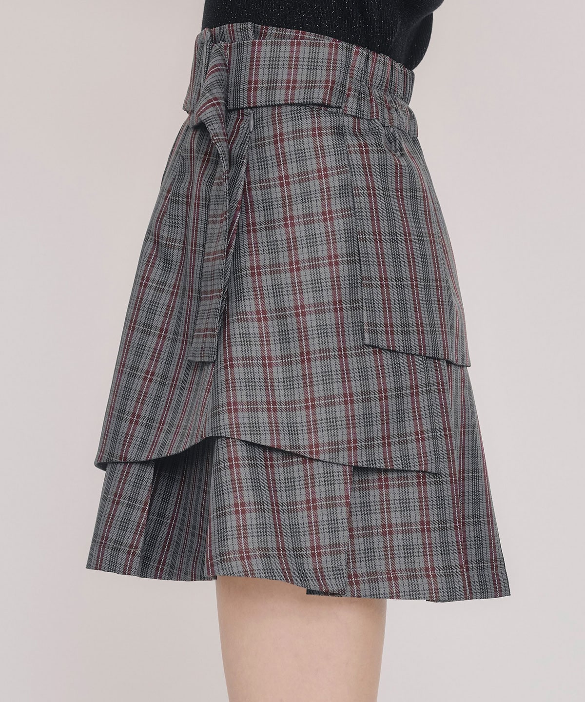 レイヤードライクチェックプリーツミニスカート