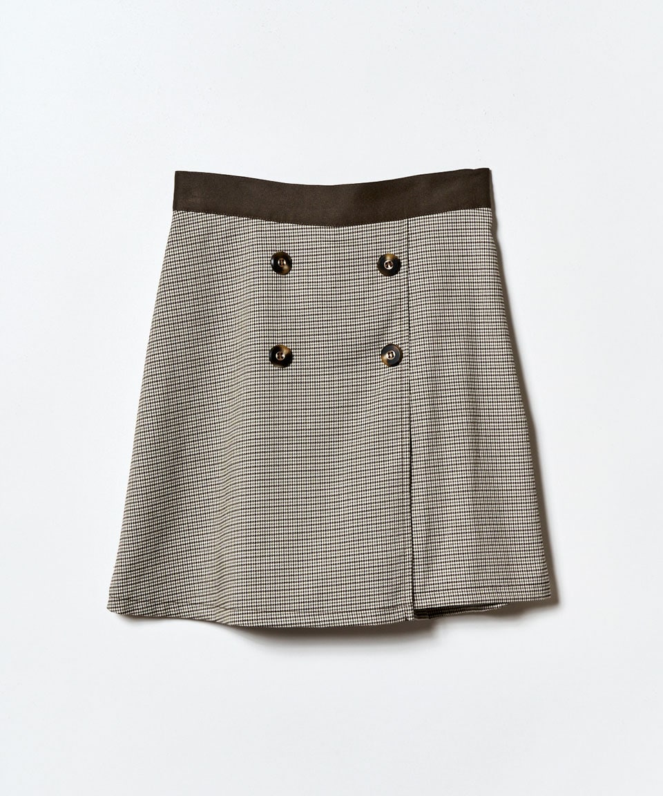 【セットアップ可能】グレンチェックミニラップスカートライクショートパンツ