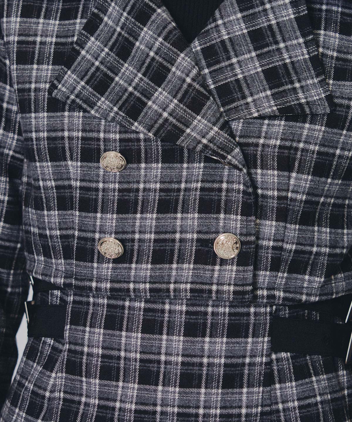 チェックショートジャケット×Wベルトワンピースセットアップ