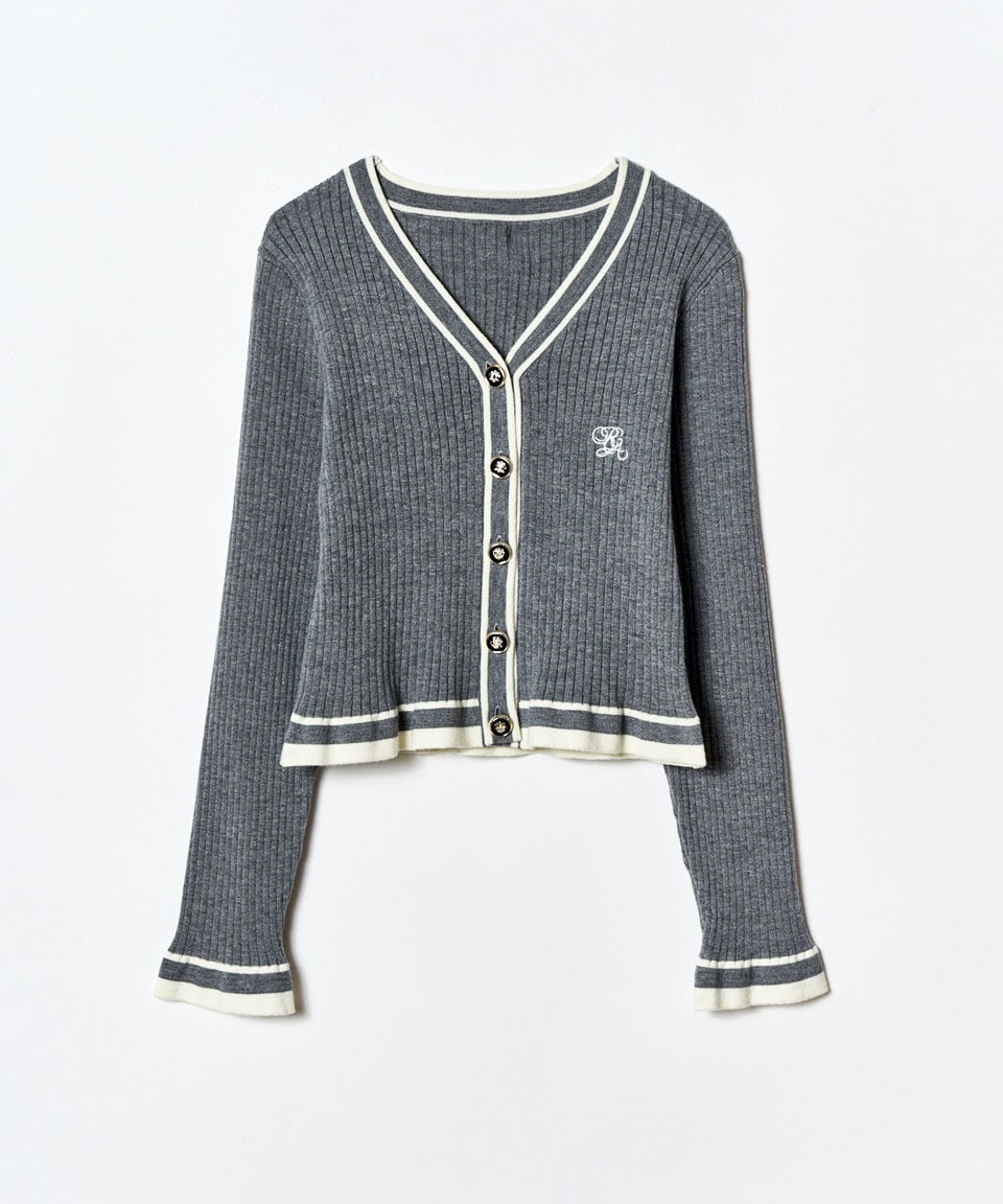 ラインスキームニットカーディガン×スカートセットアップ