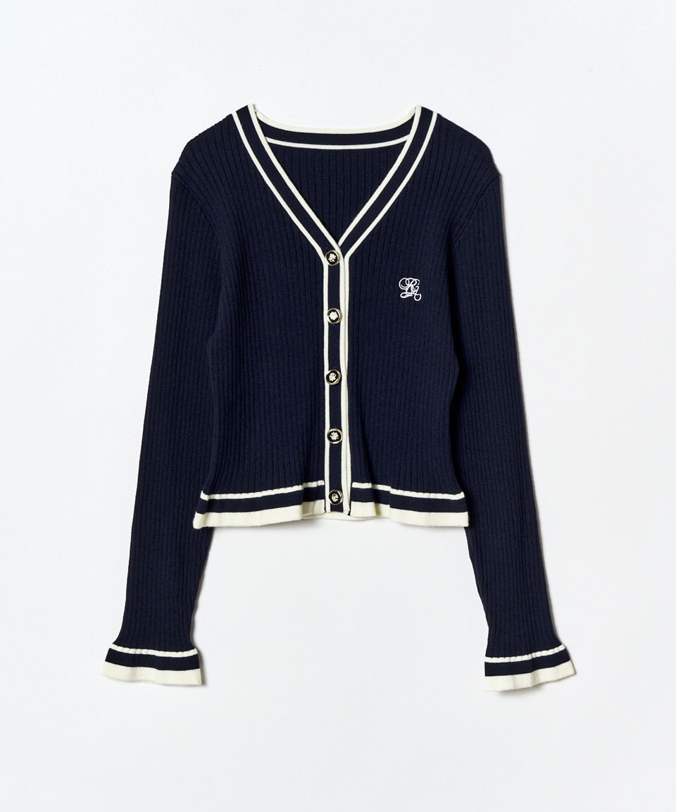 ラインスキームニットカーディガン×スカートセットアップ