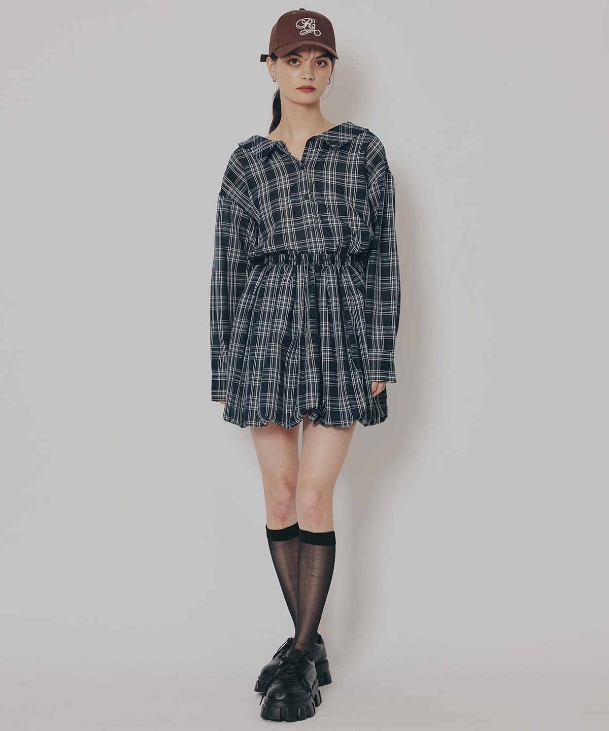 マルチWAYチェックブラウス×バルーンスカートセットアップ