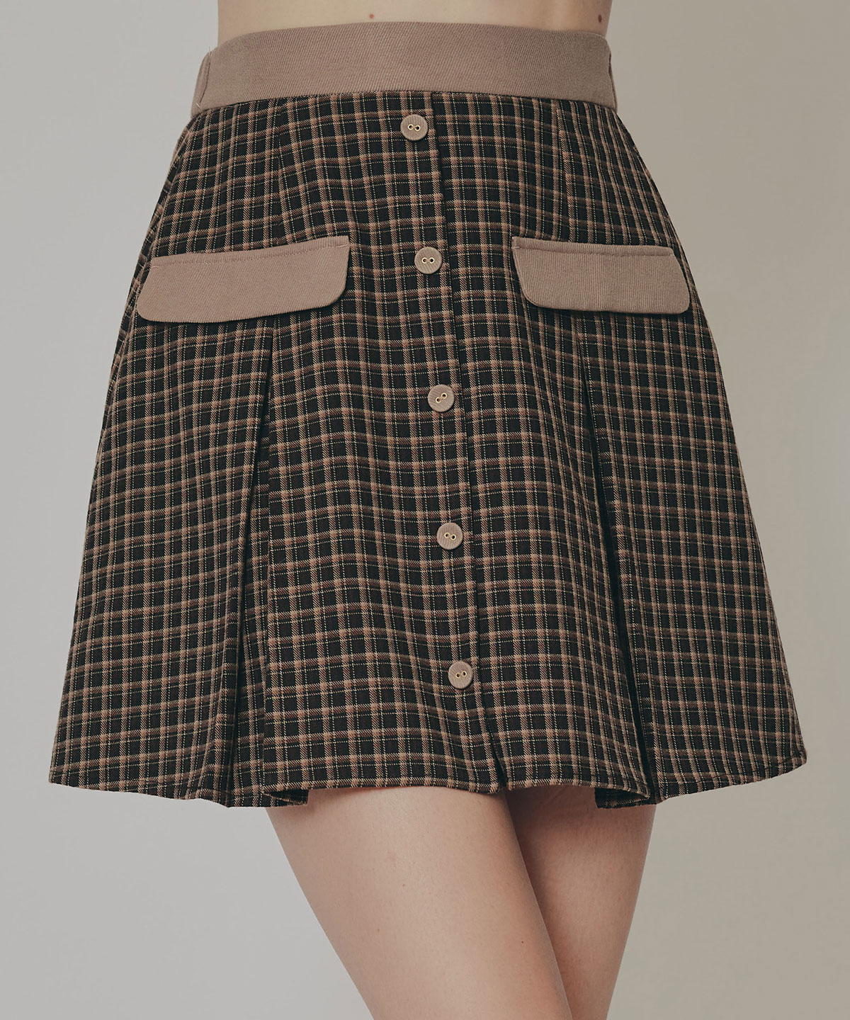 バイカラークラシックチェックブラウス×ミニスカートセットアップ