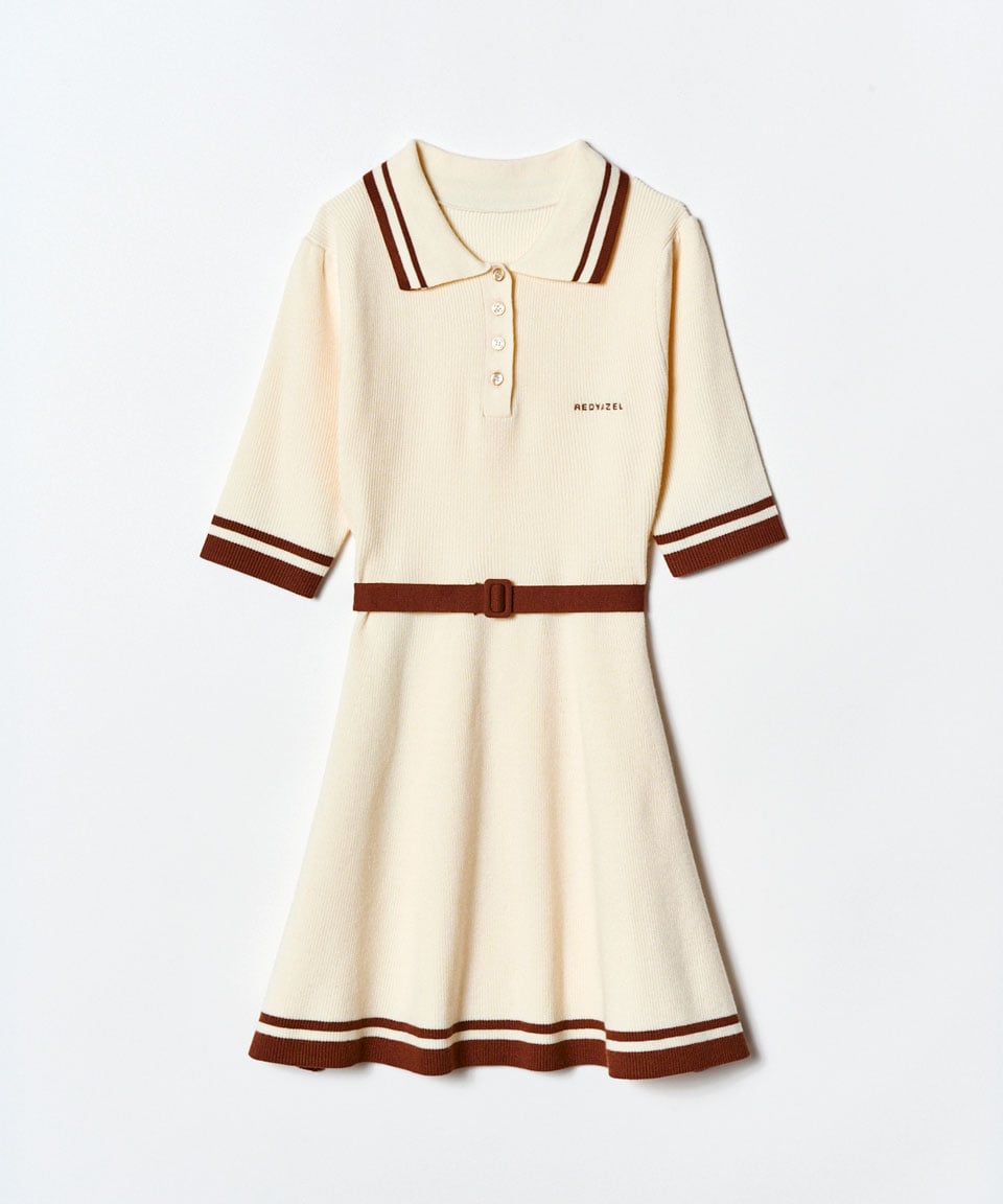 バイカラーポロニットミニワンピース(F アイボリー): REDYAZEL
