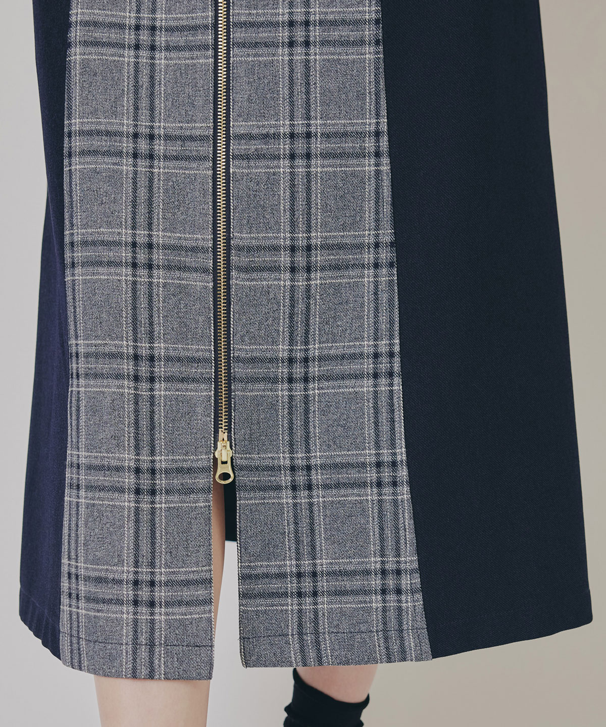 フロントジップバイカラーチェックワンピース