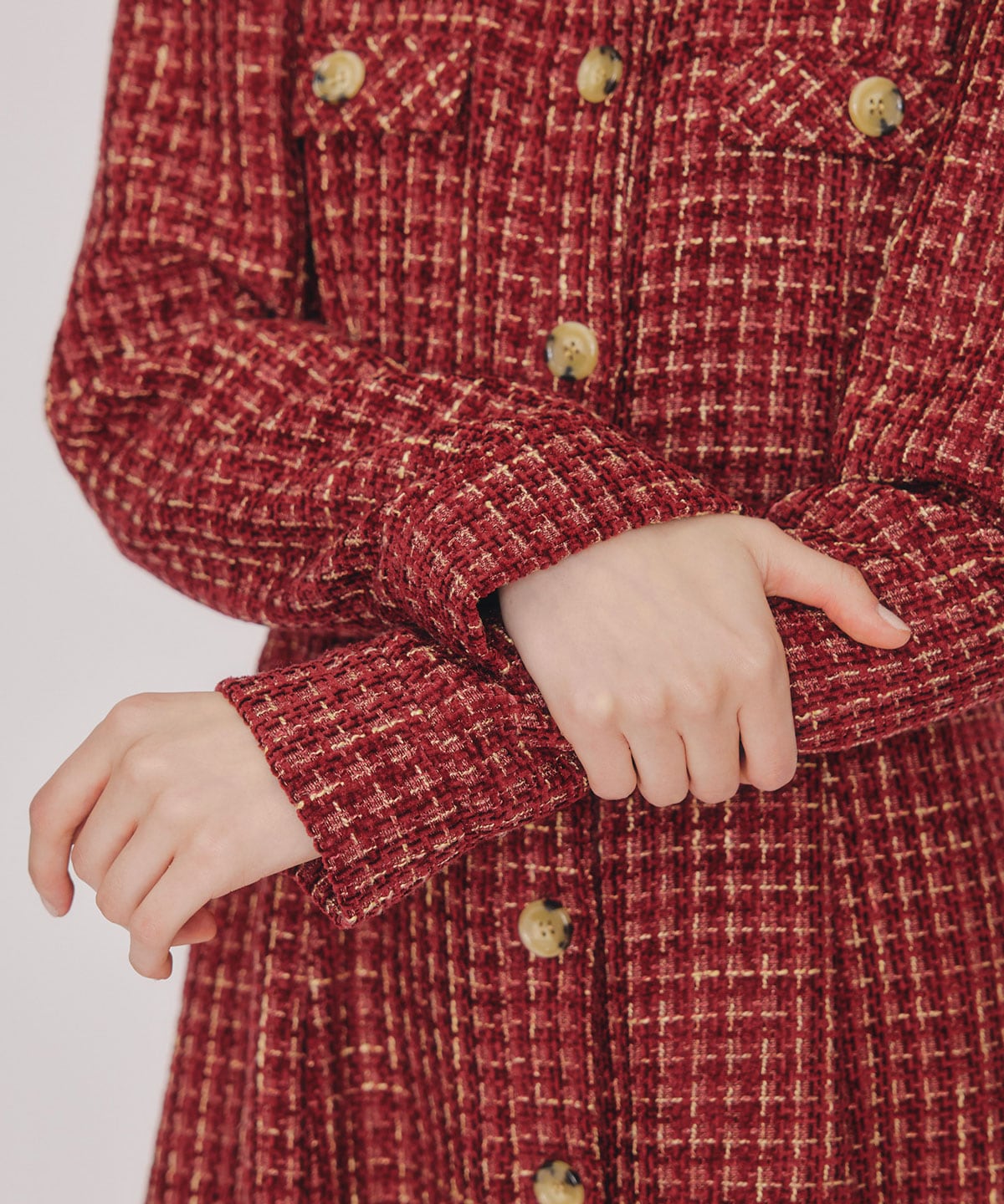 MIXツイードパフスリーブミニワンピース