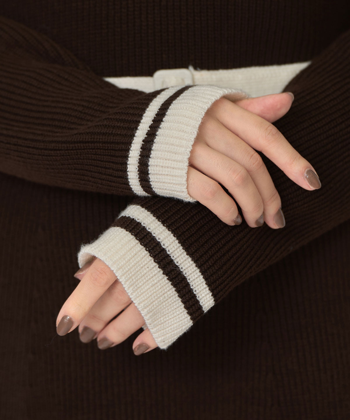 バイカラーポロニットロングスリーブミニワンピース