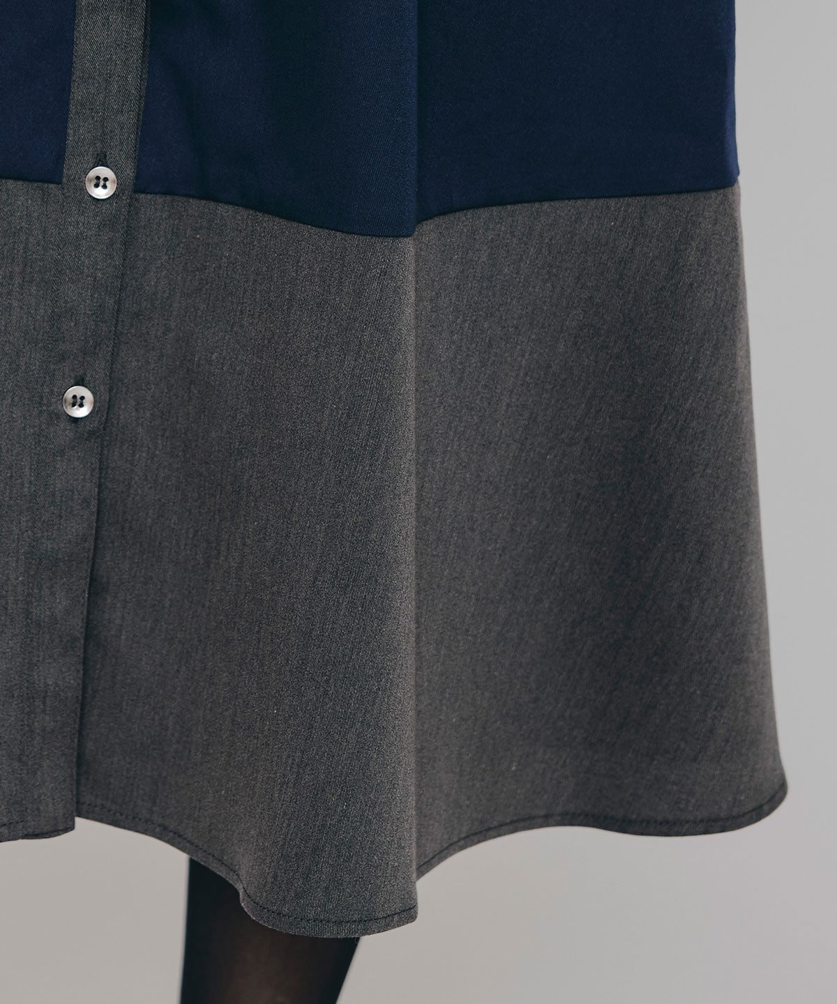 カラーブロッキングシャツロングフレアワンピース