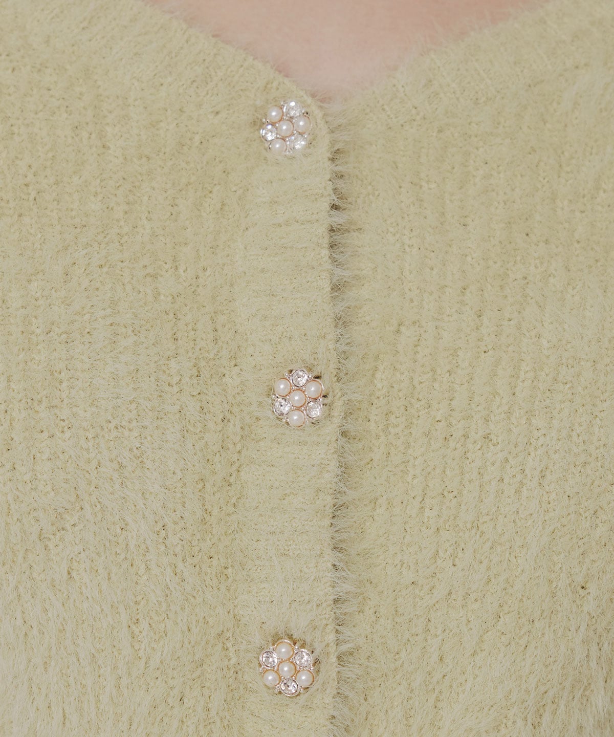 フェザーヤーンビジューボタンカーディガン