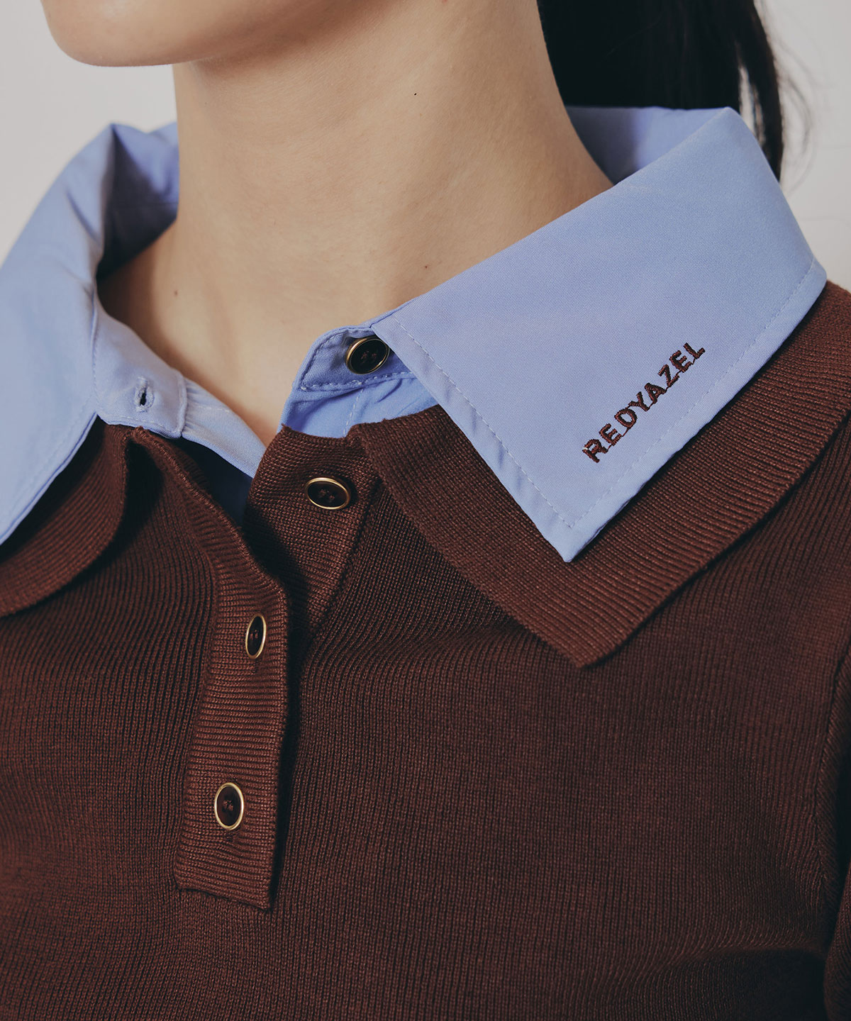 ダブルカラーポロニットトップス