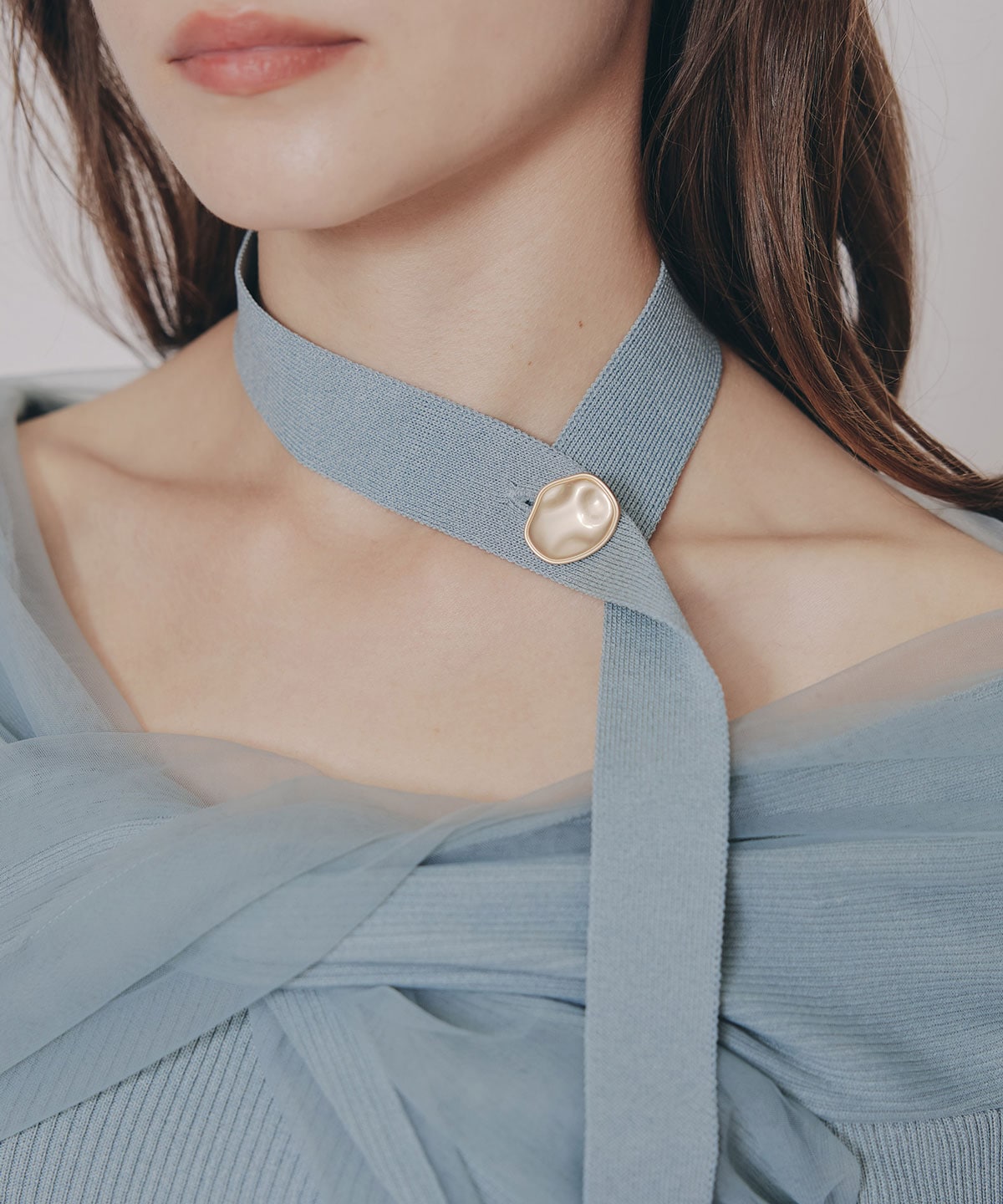 チョーカークロスチュールニットトップス