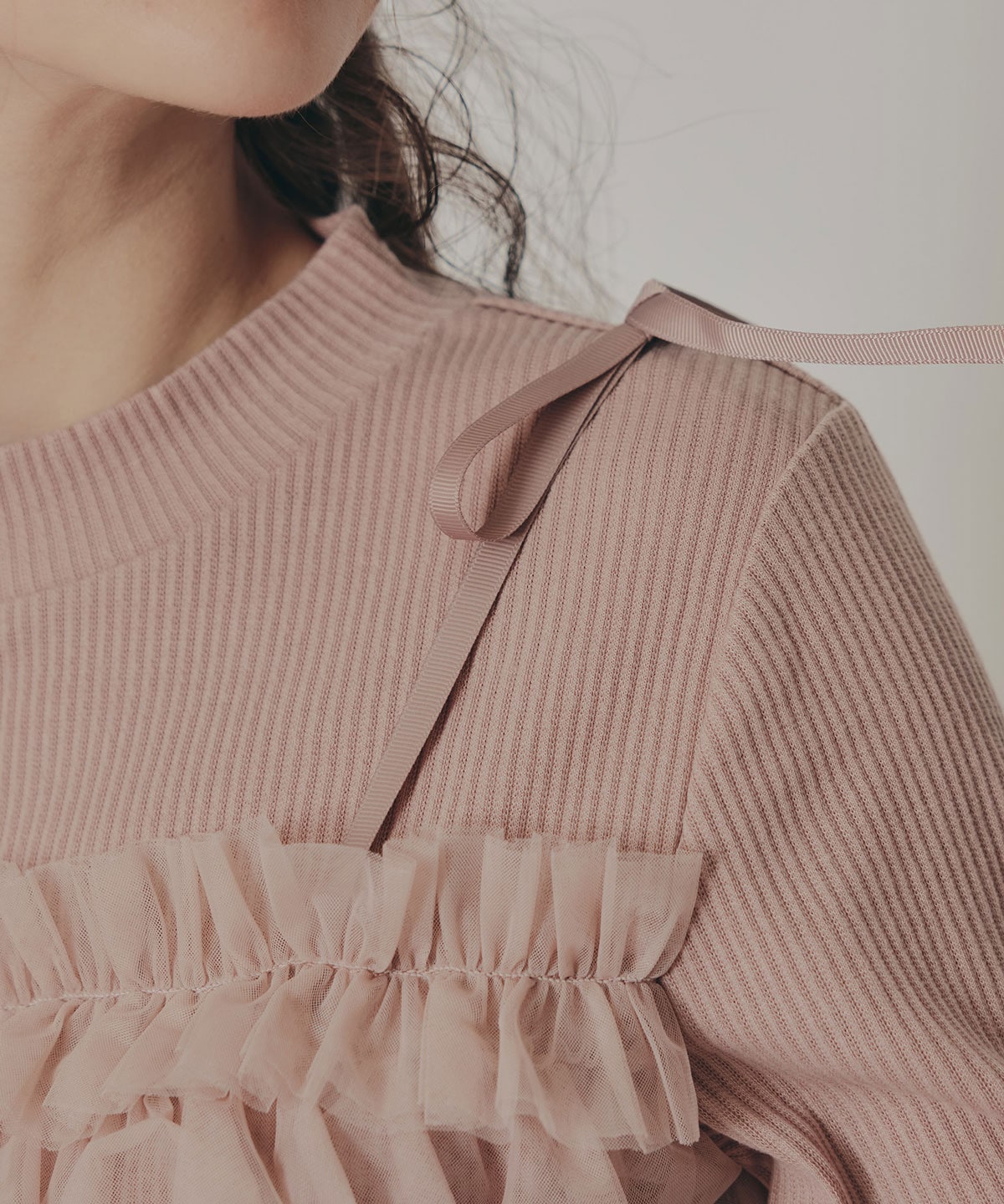 リボンチュールフリルビスチェニットトップス