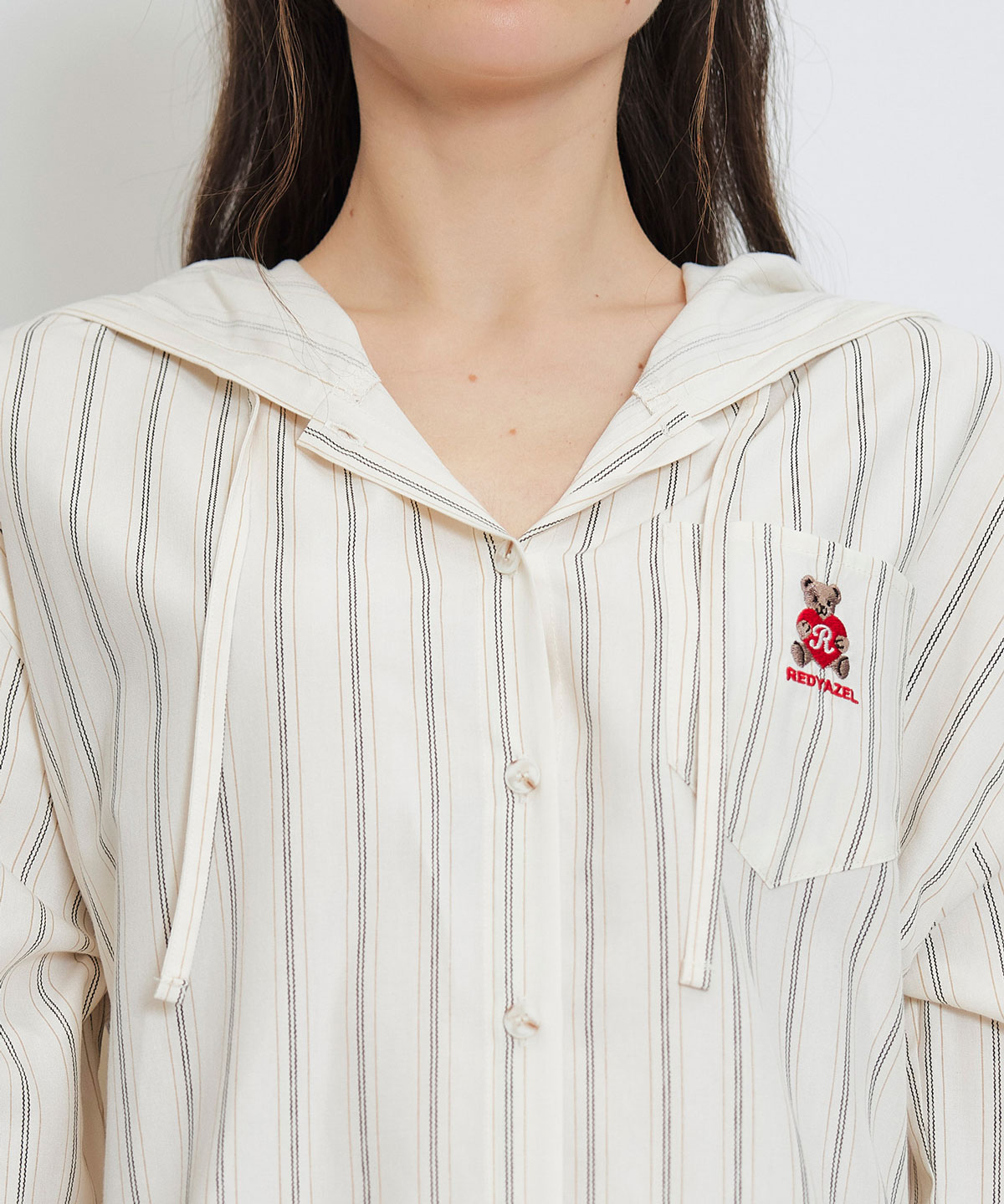 【2/13(金) 昼12時発売開始】Azelyハートストライプフードシャツブラウス