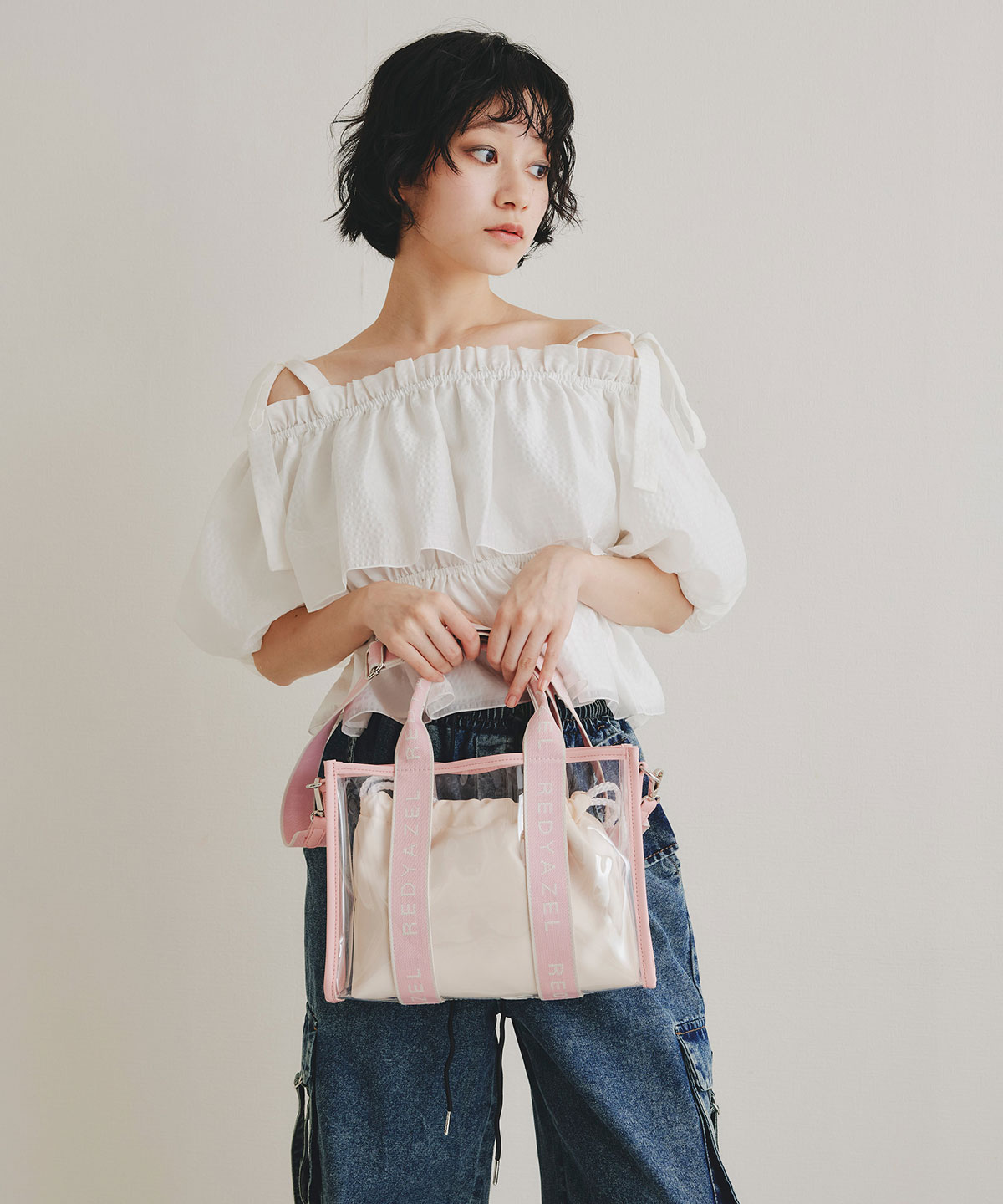 ショルダーリボンフリルオフショルブラウス