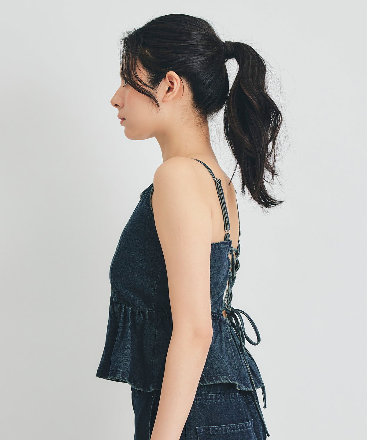 【Vintage Denim Series】ヴィンテージウォッシュバックレースアップデニムビスチェ