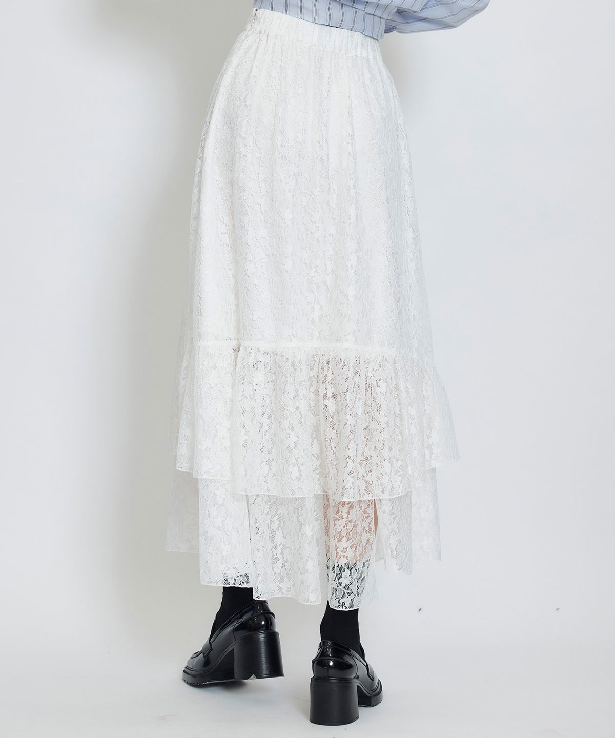 スリットレースフレアロングスカート