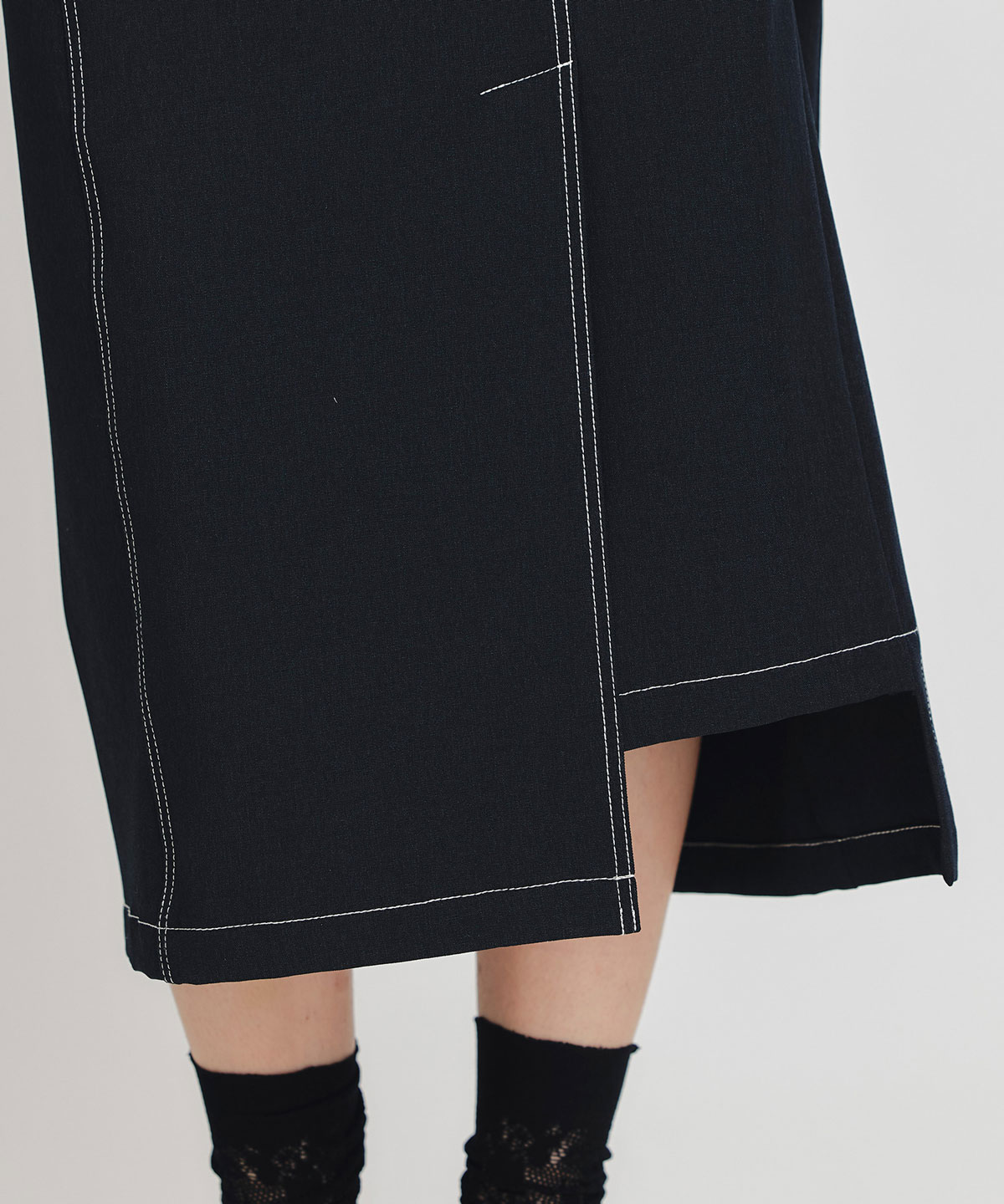 バイカラーステッチカッティングハイウエストタイトロングスカート