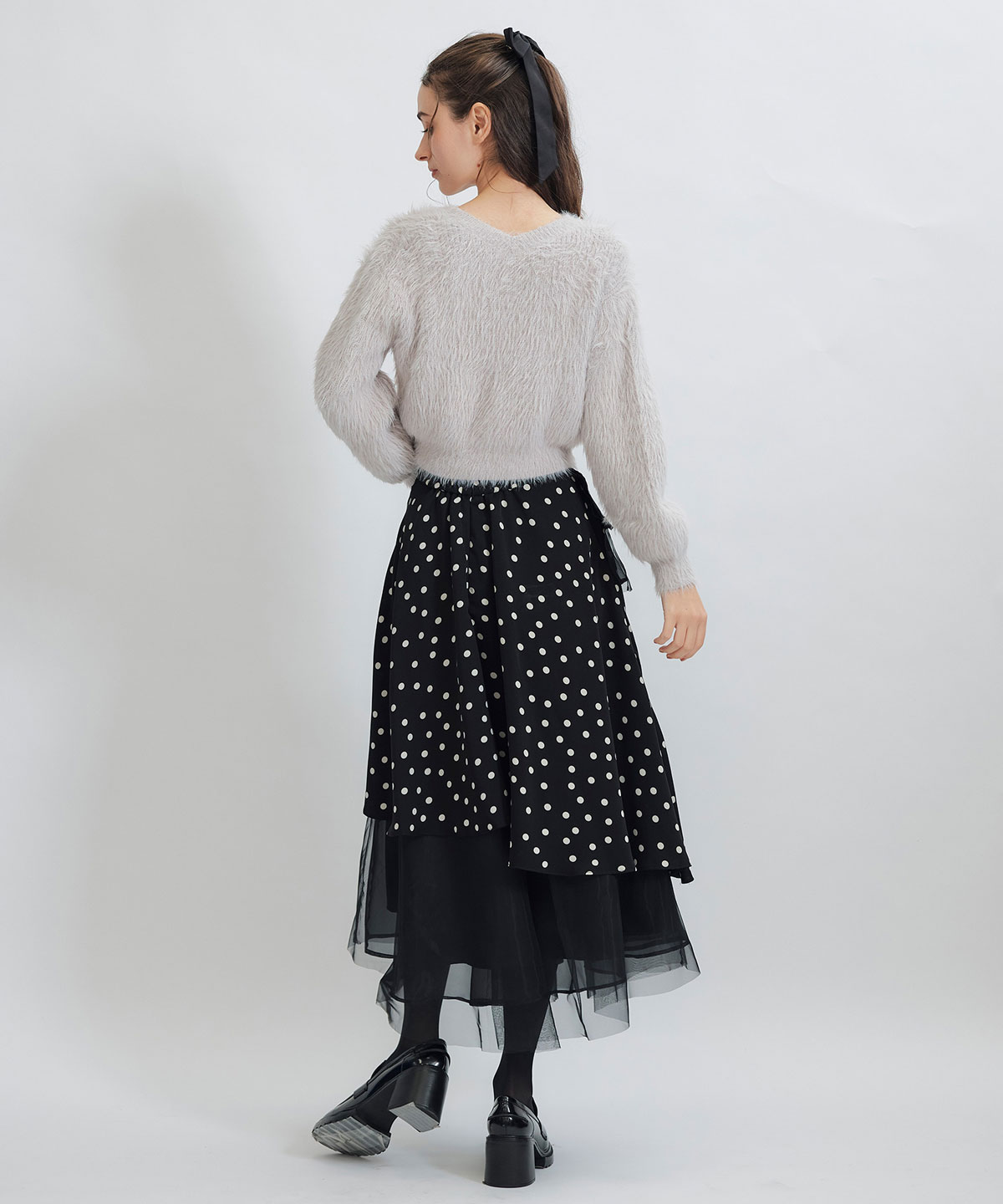 ドットチュールティアードロングスカート