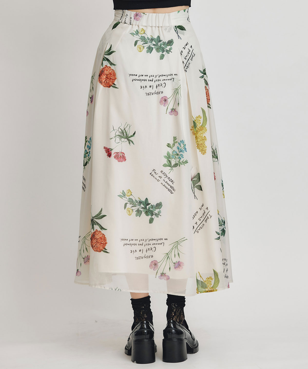 【Sheer Flower Series】シアーフラワータックフレアロングスカート