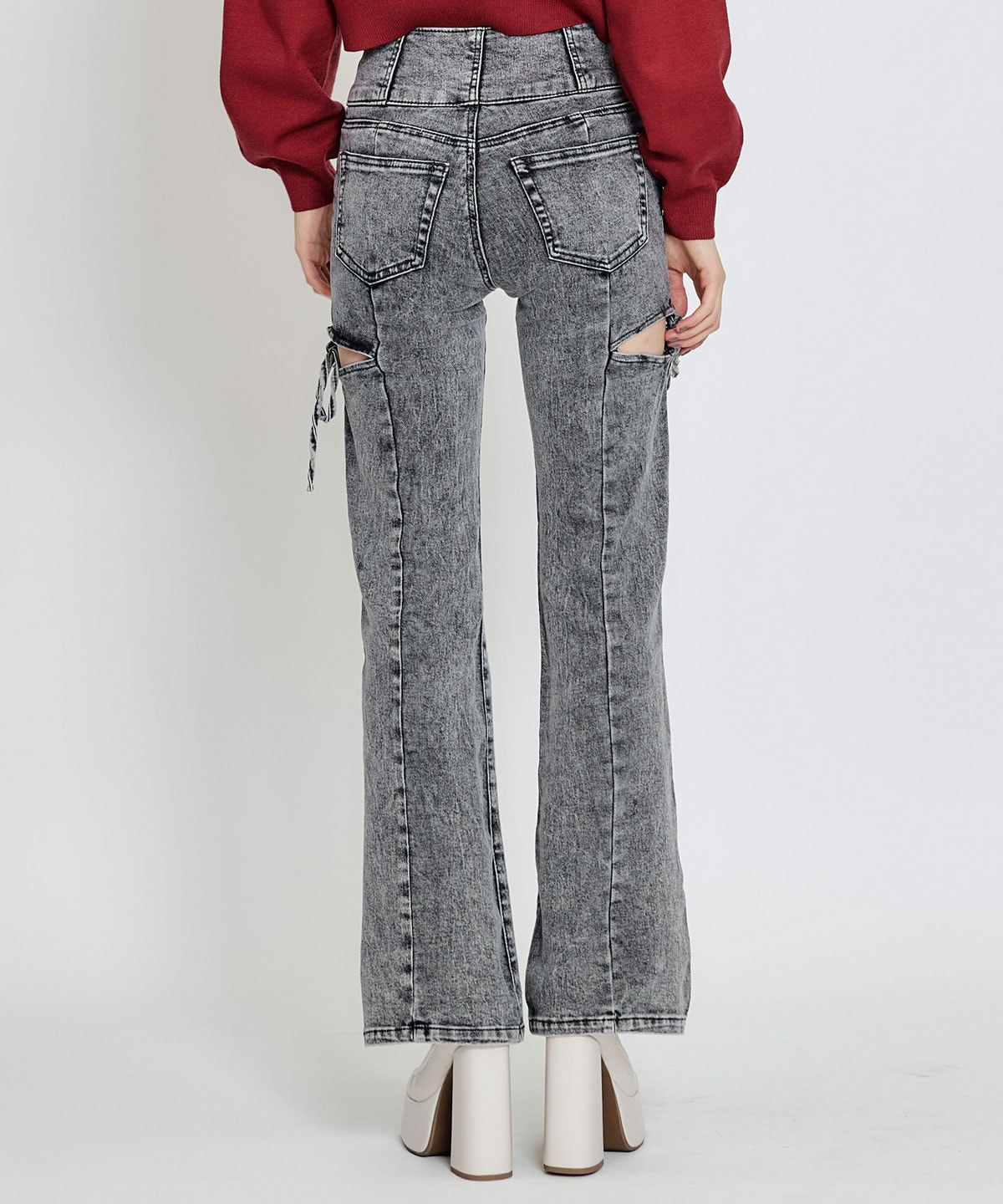 カットアウトリボンストレッチデニム