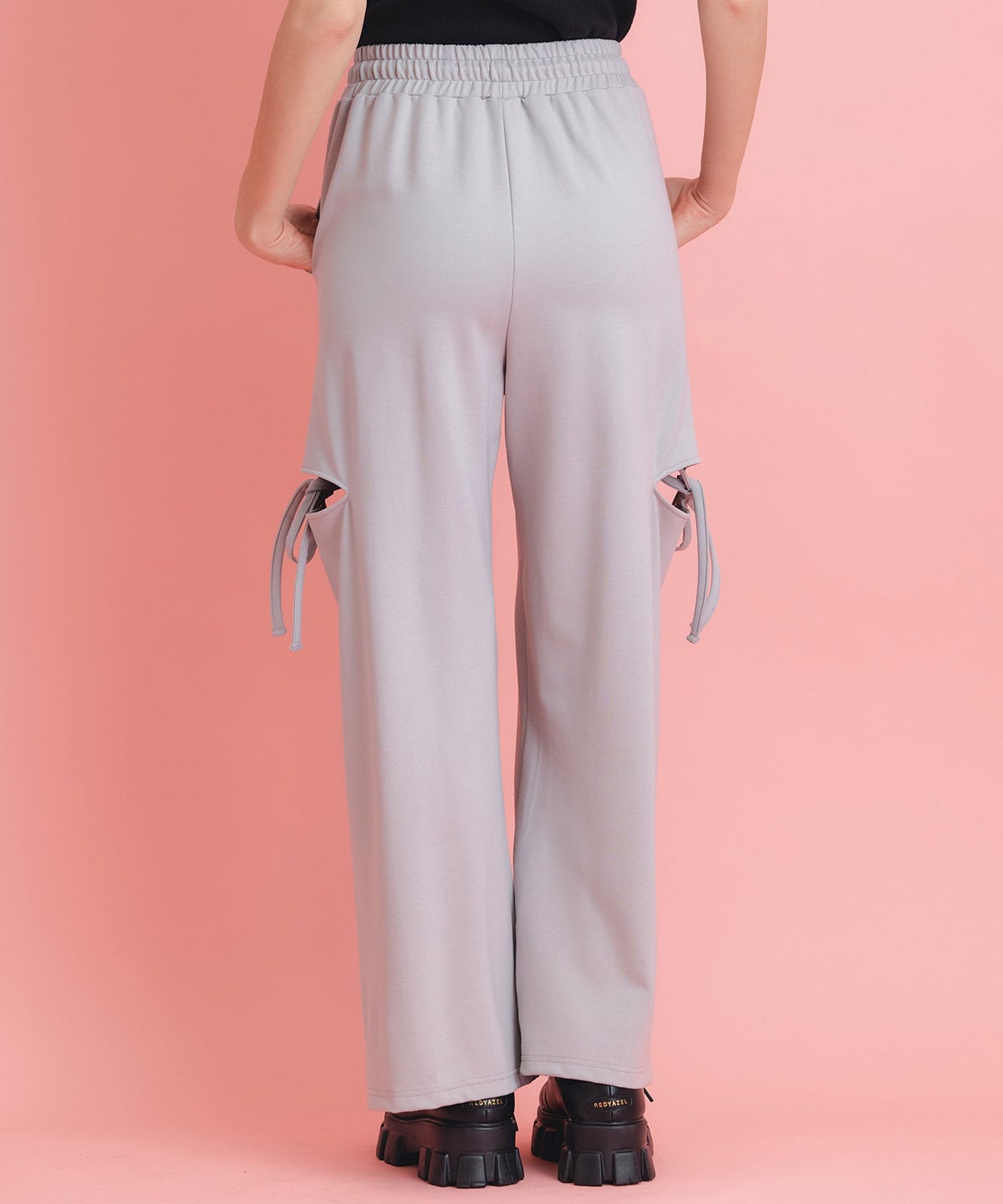 サイドカッティングリボンワイドパンツ