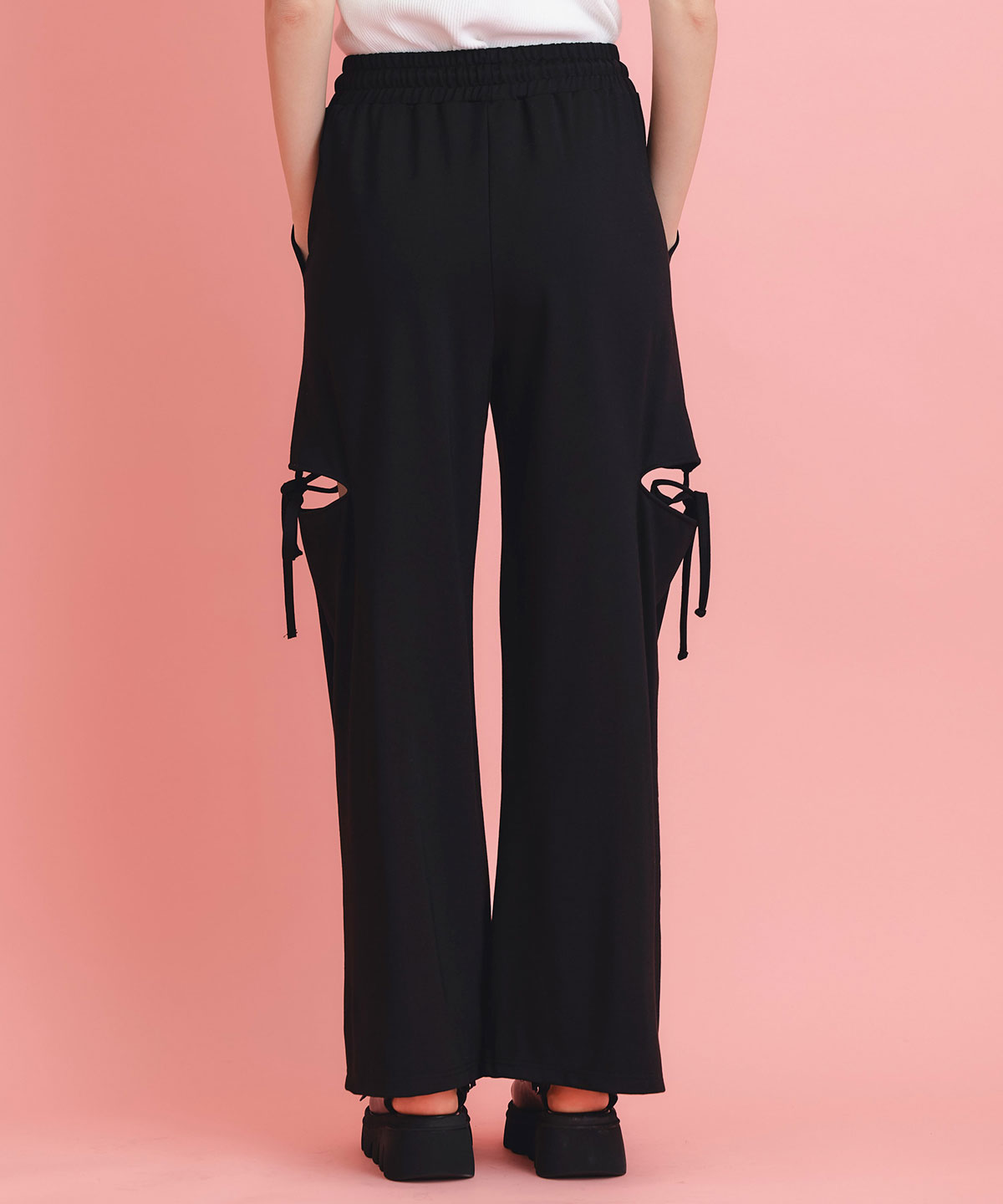 サイドカッティングリボンワイドパンツ