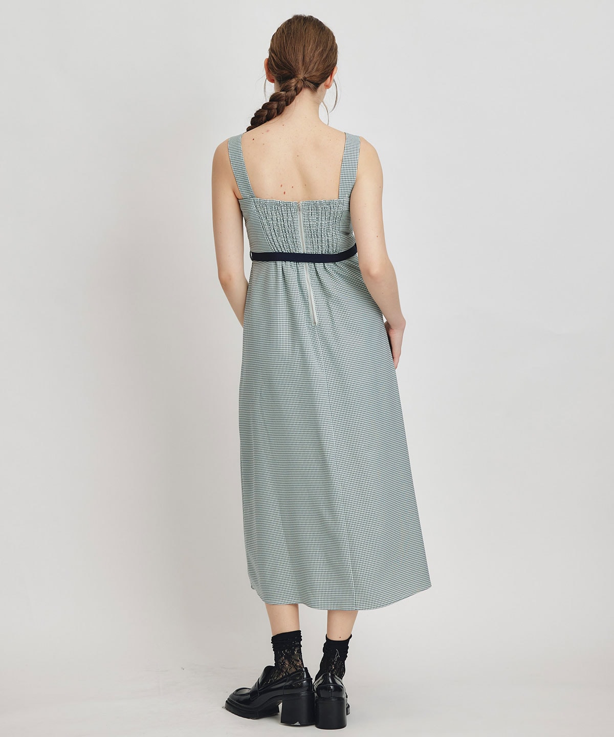 チェックショートジャケットｘアクセントベルトフレアロングワンピースセットアップ