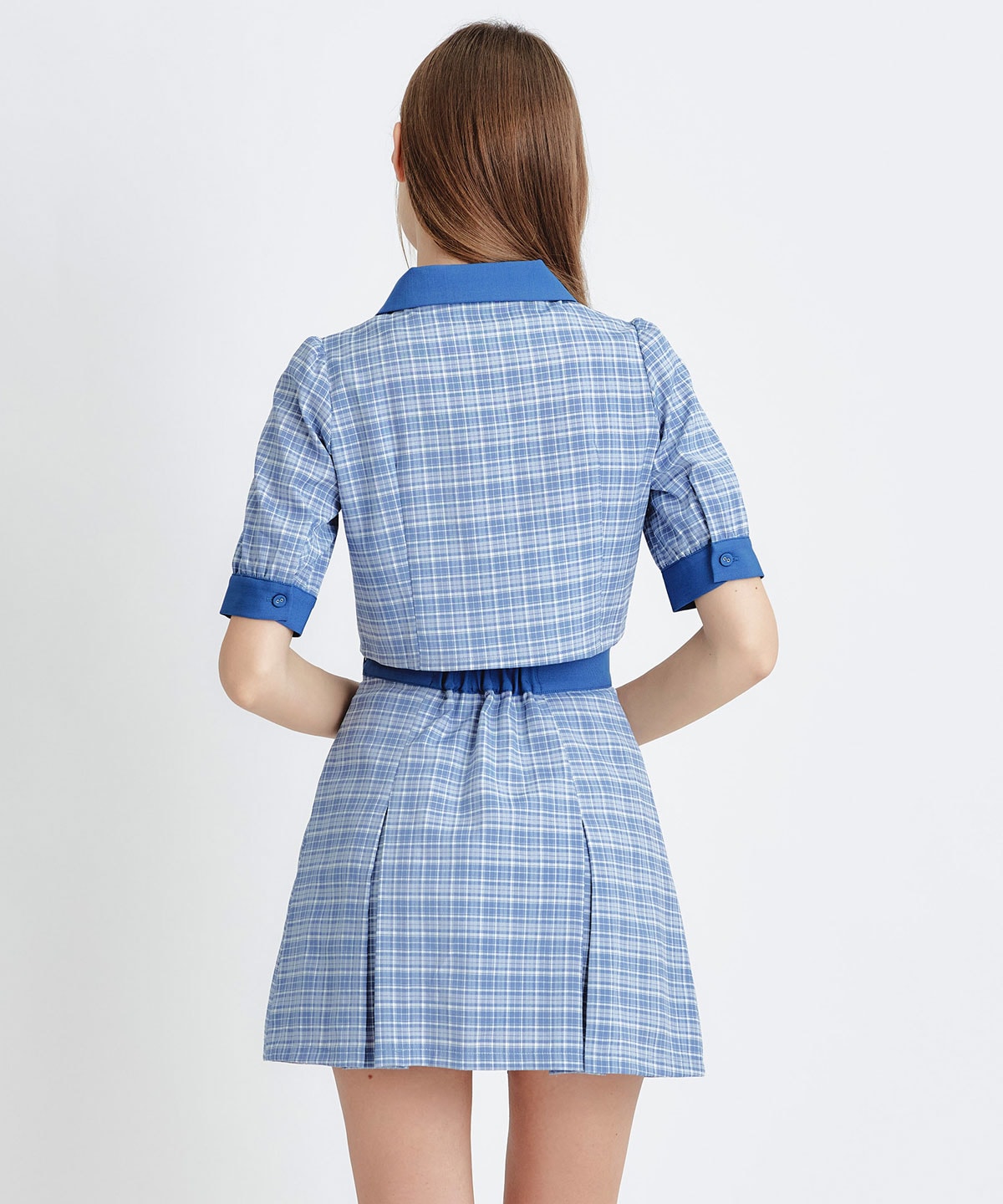 プレッピーネクタイチェックブラウス×プリーツミニスカートセットアップ
