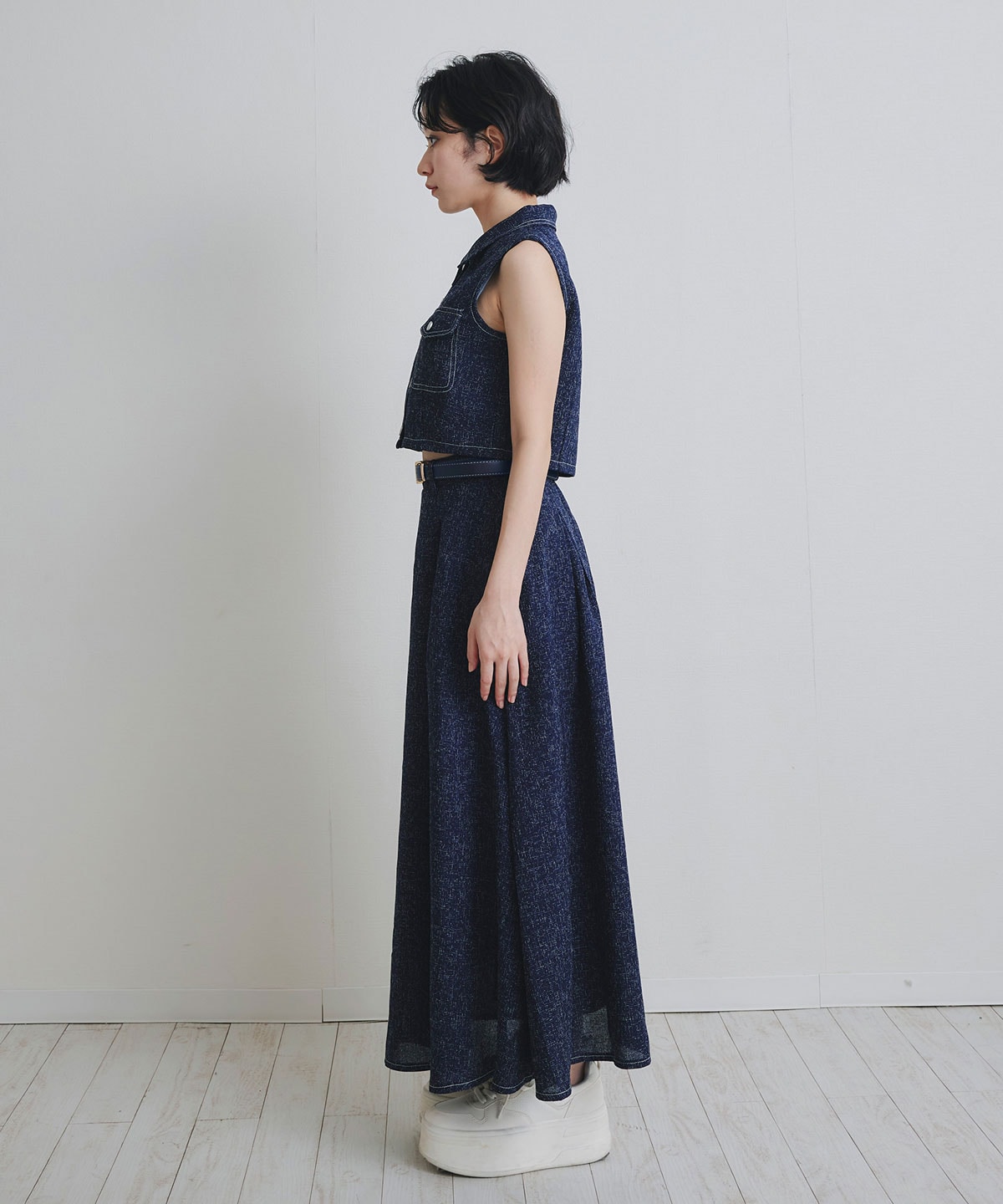 サマーツイードベスト×ロングフレアスカート