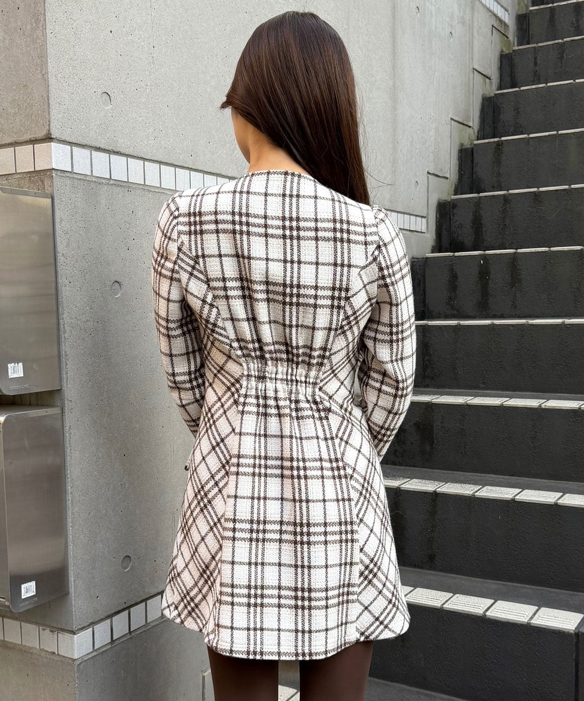 バイアスチェックツイードミニワンピース