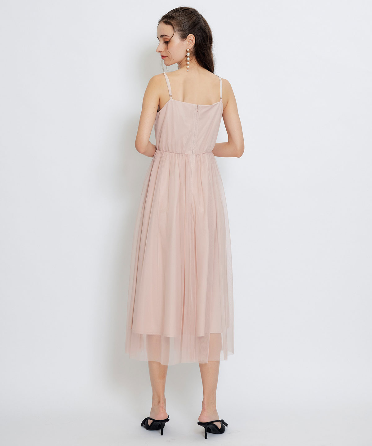 チュールレースティアードトップス×キャミソールフレアロングドレス