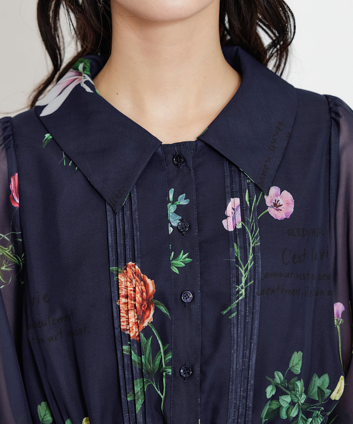 シアーフラワープリーツロングワンピース