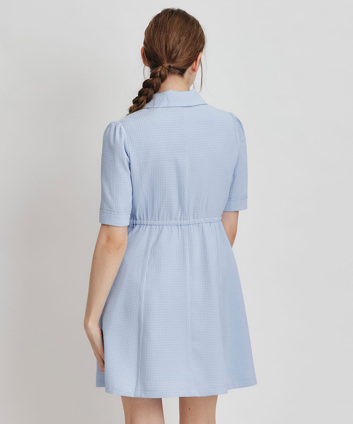 エンブレムボタンワッフルミニシャツワンピース