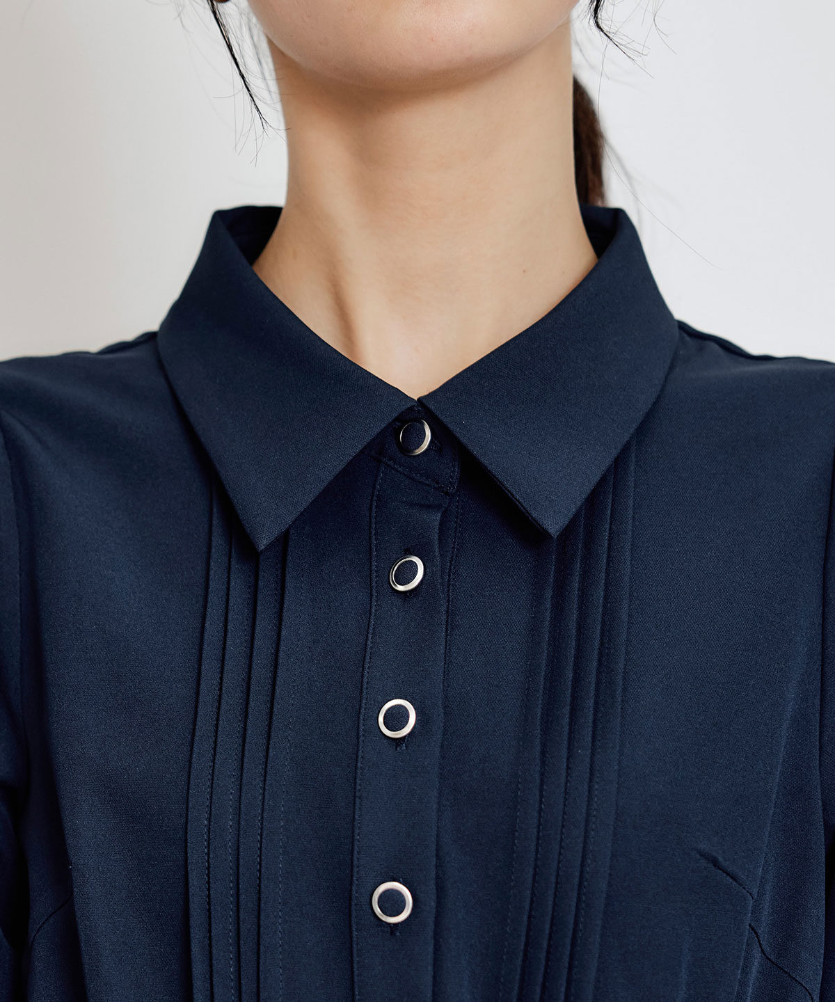 リボンタイプリーツロングシャツワンピース