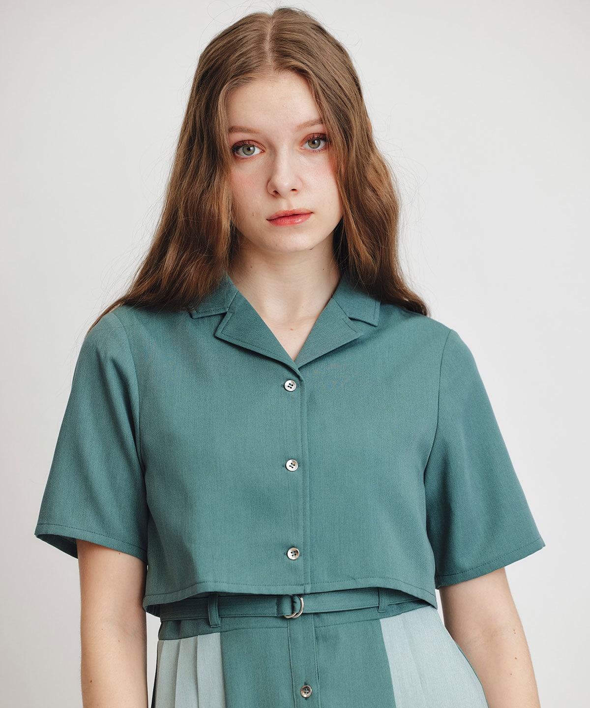 レイヤードサイドプリーツバイカラーロングワンピース