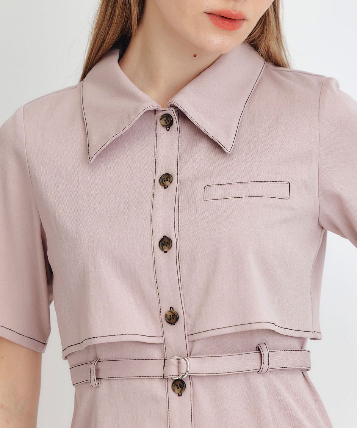 レイヤードライクコントラストフレアミニワンピース