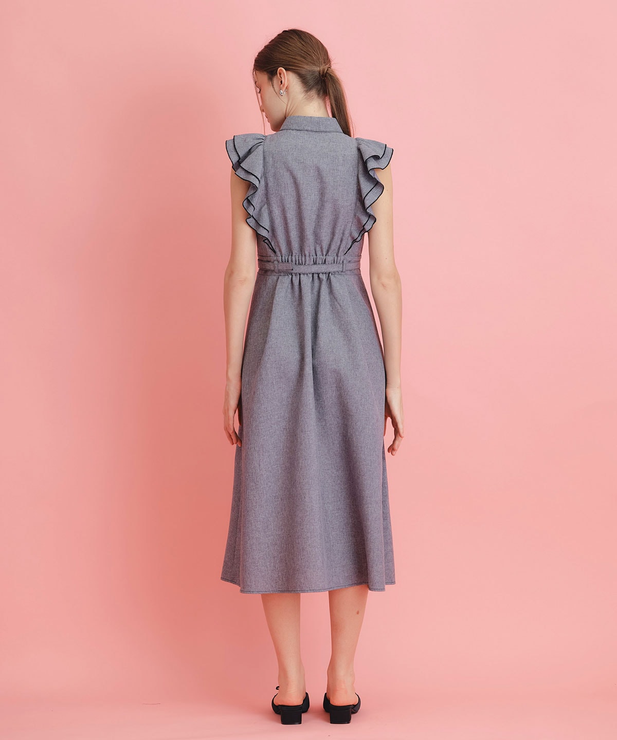 フリルシャツフレアロングワンピース